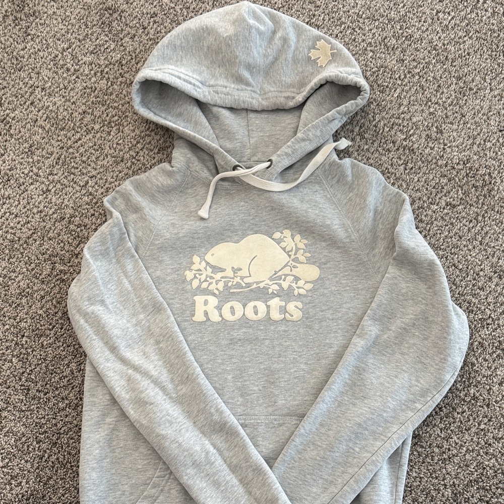 Roots Heather Gray Hoodie with Iconic Logo